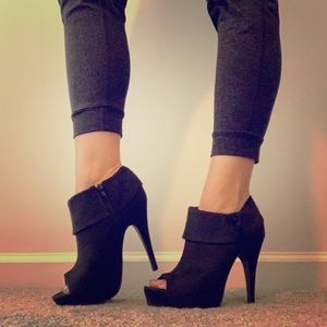 Black Peep-Toe Booties